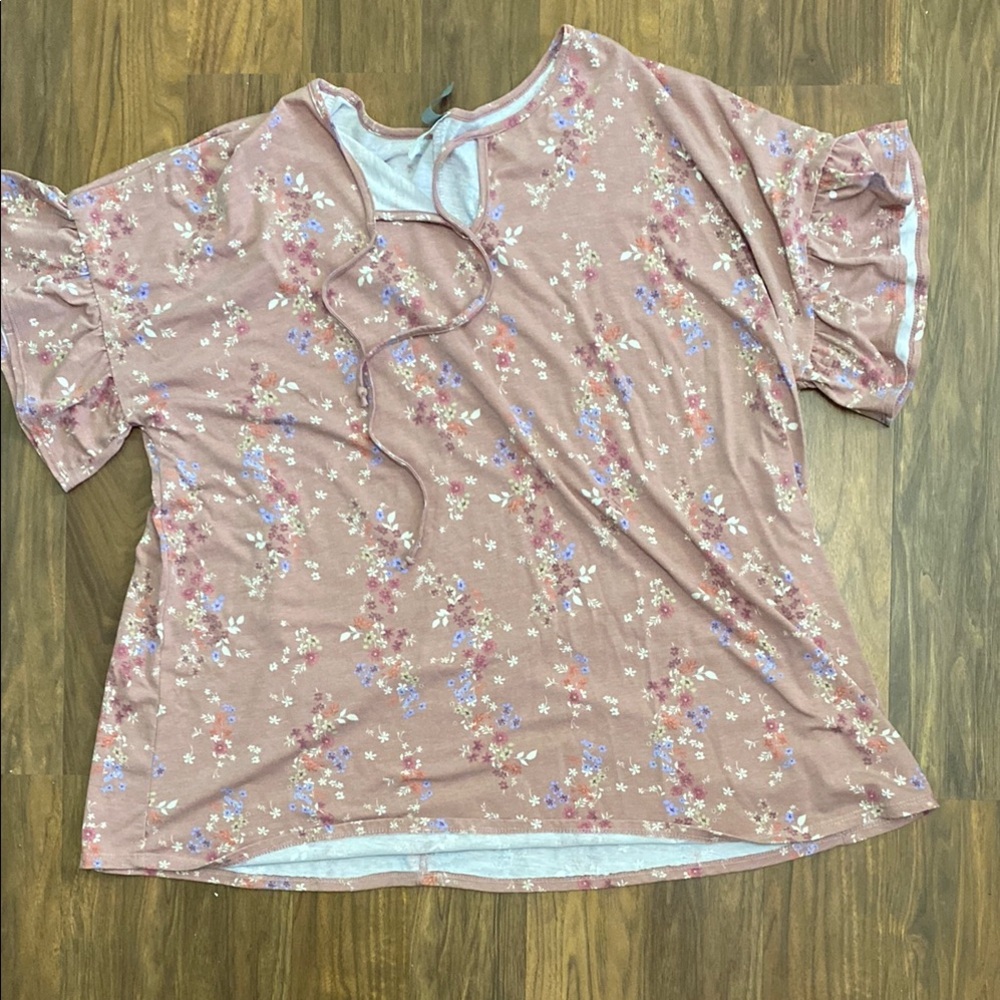Honeyme Pink and White Tie Front Blouse